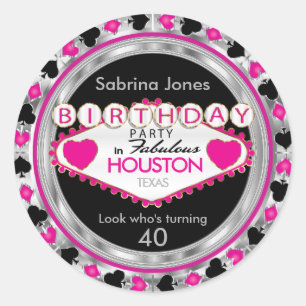 Sticker Rond Pink Casino Poker Chip fête d'anniversaire