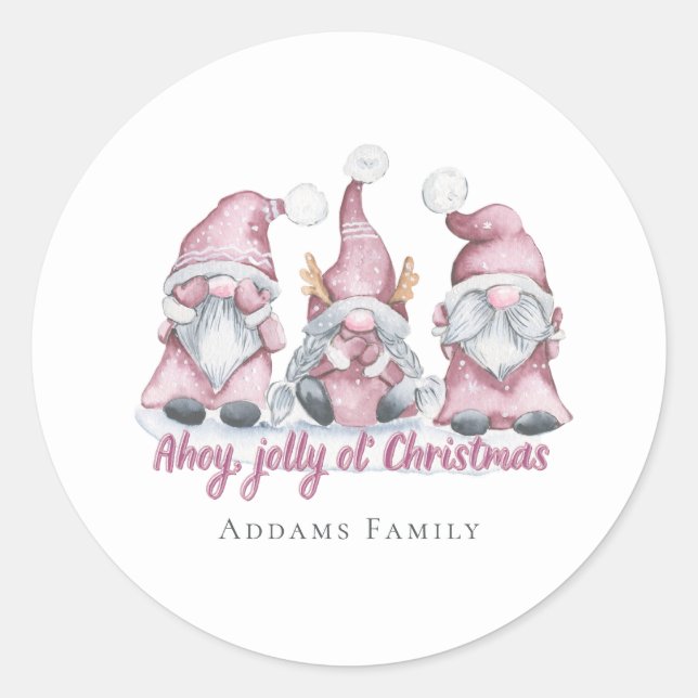 Sticker Rond Pink Christmas Gnome - Festive Holiday Fashion (Devant)