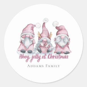 Sticker Rond Pink Christmas Gnome - Festive Holiday Fashion