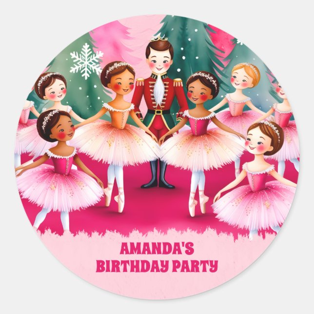 Sticker Rond Pink Christmas Nutcracker Ballerina Anniversaire d (Devant)