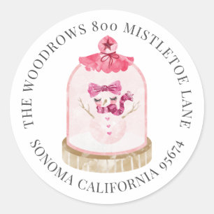 Sticker Rond Pink Christmas Snow Globe Retourner l'adresse Étiq