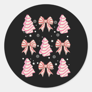 Sticker Rond Pink Christmas Tree Cake tendance Coquette Bow Chr