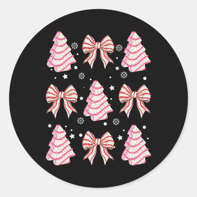 Sticker Rond Pink Christmas Tree Cake tendance Coquette Bow Chr (Devant)