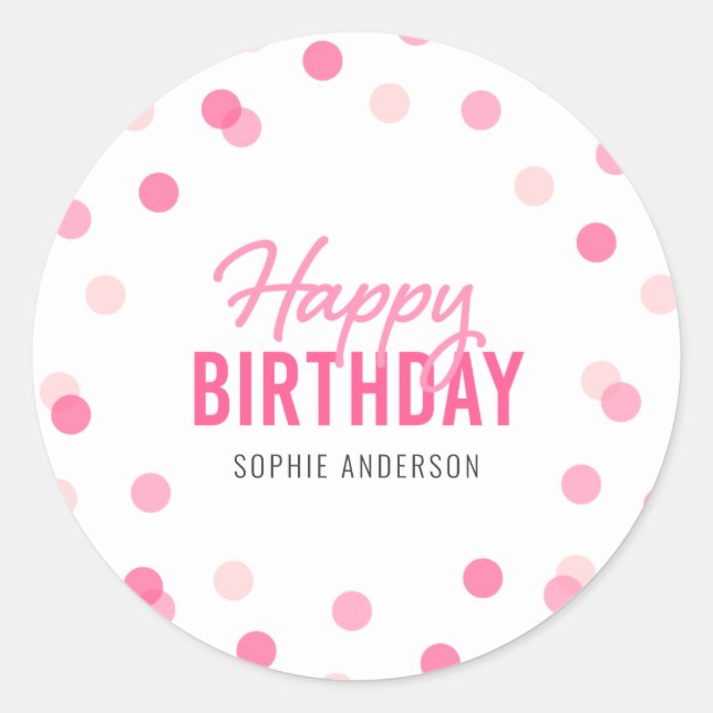 Sticker Rond Pink Confetti Joyeux anniversaire (Devant)
