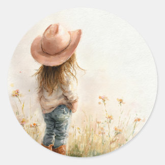 Sticker Rond Pink Cowgirl Birthday | Farm Theme 1st