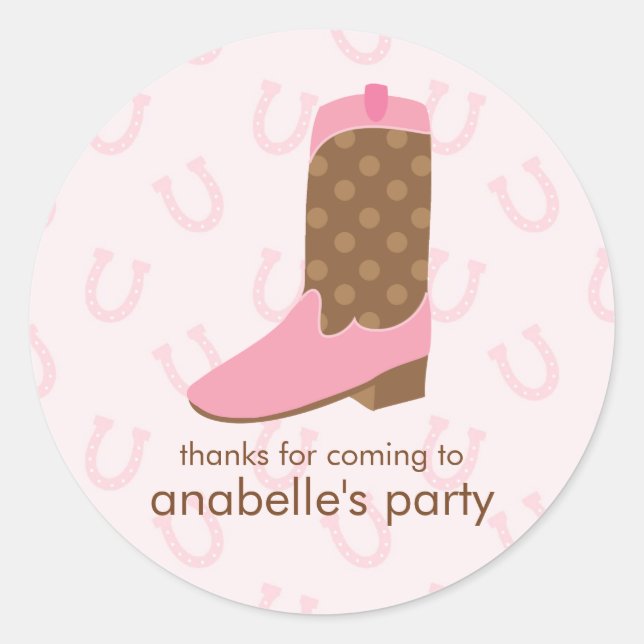 Sticker Rond Pink Cowgirl Boot Anniversaire (Devant)