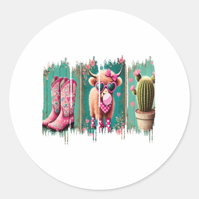Sticker Rond Pink Cowgirl Valentine, Coeur (Devant)