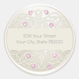 Sticker Rond Pink Crystal et Pearl Damask Adresse de retour Sce