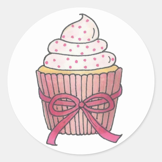 Sticker Rond Pink Cupcake Bow Sprinkles Baby Fête des mariées (Devant)