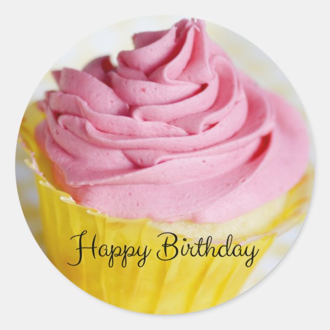 Sticker Rond Pink Cupcakes Joyeux Anniversaire (Devant)