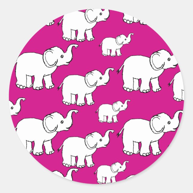 Sticker Rond Pink Cute Animal Pattern Cartoon Elephant Pattern (Devant)