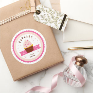 Sticker Rond Pink Cute Illustré Cupcake Bakery Alimentation aut