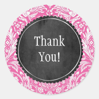 Sticker Rond Pink Damask Pattern Flower Chalkboard personnalisa