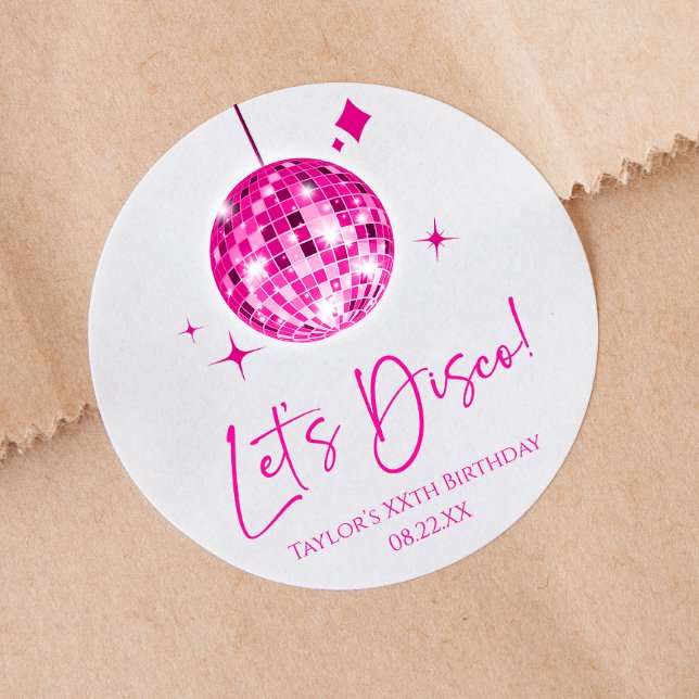 Sticker Rond Pink Disco Ball Let's Disco Anniversaire (Créateur téléchargé)