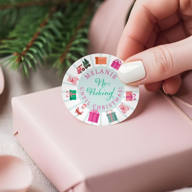 Sticker Rond Pink Elf Toy Factory No Peeking Until Christmas (Pink Elf Toy Factory No Peeking Until Christmas Classic Round Sticker)