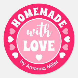 Sticker Rond Pink fait maison avec amour Mère's Day Baking