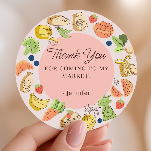 Sticker Rond Pink Farmers Market Party Favor Thank You (Créateur téléchargé)