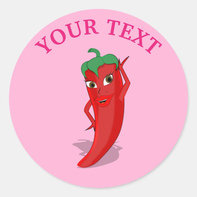 Sticker Rond Pink Fiesta Bridal Shower With Red Hot Pepper Diva (Devant)