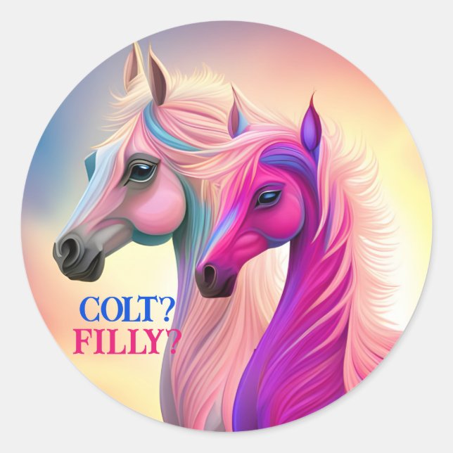 Sticker Rond Pink Filly & Colt Bleu Style occidental Révélation (Devant)
