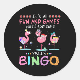 Sticker Rond Pink Flamingo Bingo Funny Venin Art