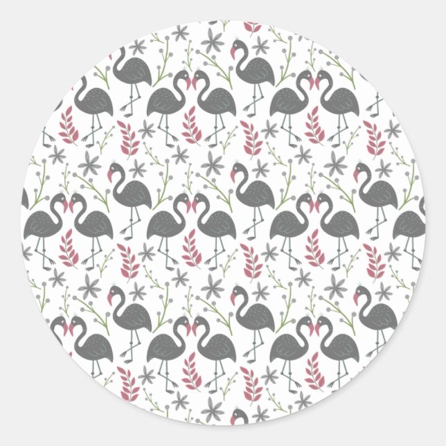 Sticker Rond Pink flamingo seamless pattern flowers, leaves (Devant)