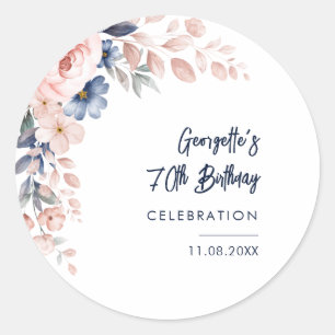 Sticker Rond Pink Floral 70e fête d'anniversaire Botanique