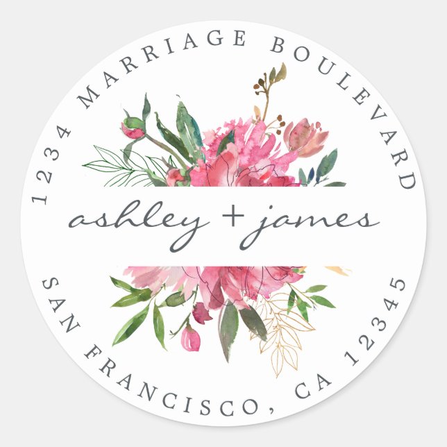 Sticker Rond Pink Floral Adresse de retour Enveloppe blanche Sc (Devant)