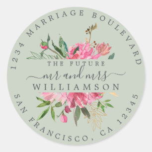 Sticker Rond Pink Floral Adresse de retour Enveloppe verte Scea