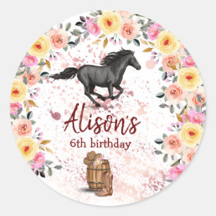 Sticker Rond Pink Floral Anniversaire Cheval fête d'anniversair