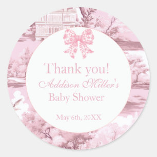 Sticker Rond Pink Floral Bow Coquette Bébé fille Douche