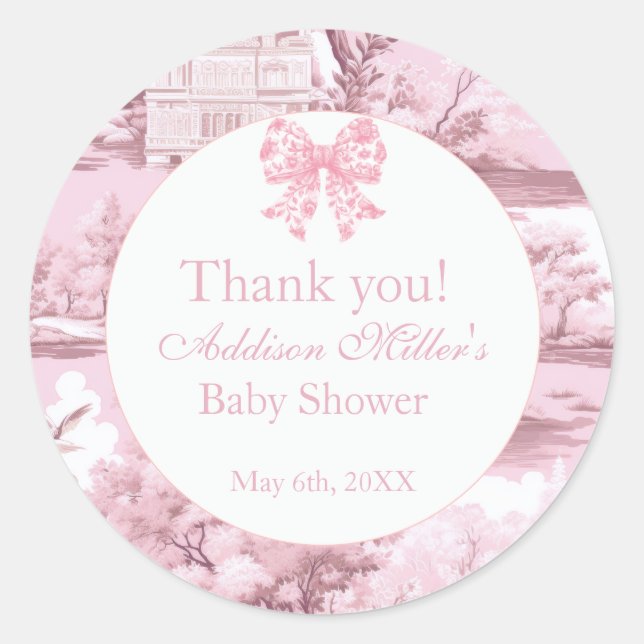 Sticker Rond Pink Floral Bow Coquette Bébé fille Douche (Devant)