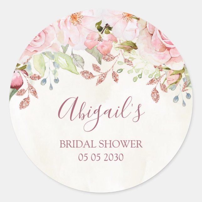 Sticker Rond Pink Floral Bridal Shower Spring Wedding Favor Tag (Devant)