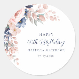 Sticker Rond Pink Floral Élégant Script 60e anniversaire n'impo
