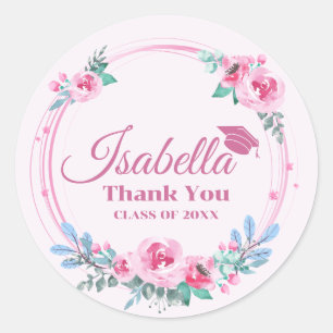 Sticker Rond Pink Floral Grad Nom Graduation Napkins
