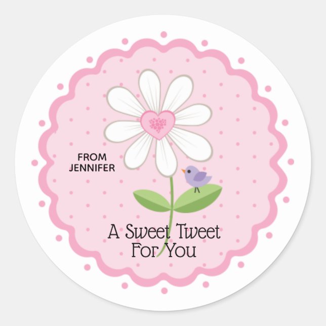 Sticker Rond Pink Floral personnalisable Saint-Valentin (Devant)