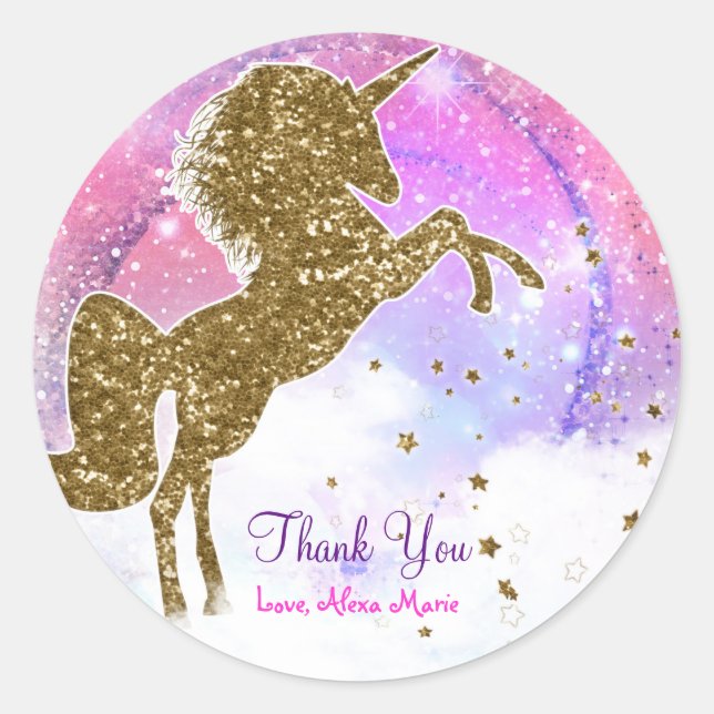 Sticker Rond Pink Galaxy Magique Unicorne Étincelle Fête d'anni (Devant)
