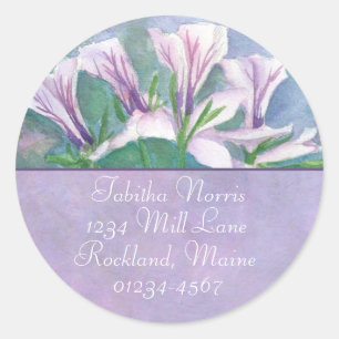 Sticker Rond Pink Geranium Watercolor Flowers Adresse de retour