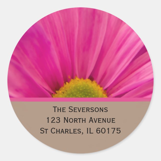 Sticker Rond Pink Gerber Daisy sur Tan Adresse de retour (Devant)