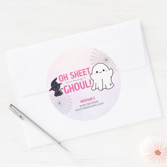 Sticker Rond Pink Ghoul Halloween Baby shower fille (Enveloppe)