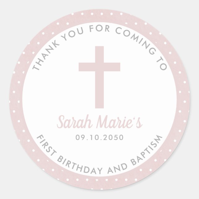 Sticker Rond Pink Girl Baptism Christening Favor Thank You (Devant)