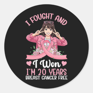Sticker Rond Pink Girl I Fought Et I Won I'm 20 Years Breast C
