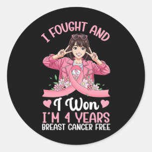 Sticker Rond Pink Girl I Fought Et I Won I'm 4 Years Breast Ca