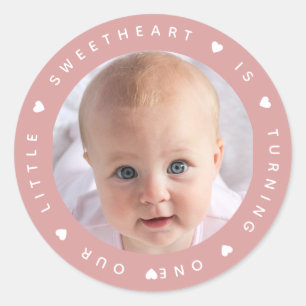 Sticker Rond Pink Girl Photo Notre Petite Amoureuse Dusty Rose
