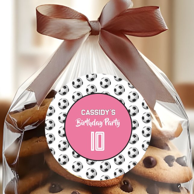 Sticker Rond Pink Girl Soccer Birthday Party (Créateur téléchargé)