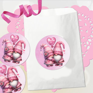 Sticker Rond Pink Gnome Valentine Couple