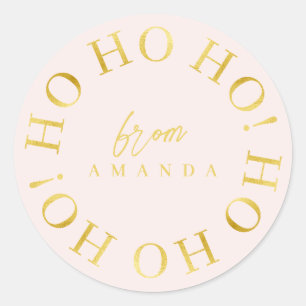 Sticker Rond Pink Gold Christmas Ho Ho Ho ID1009
