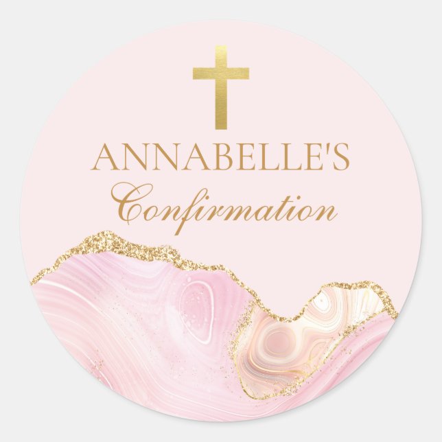 Sticker Rond Pink Gold Confirmation Cross Chic Party (Devant)