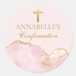 Sticker Rond Pink Gold Confirmation Cross Chic Party
