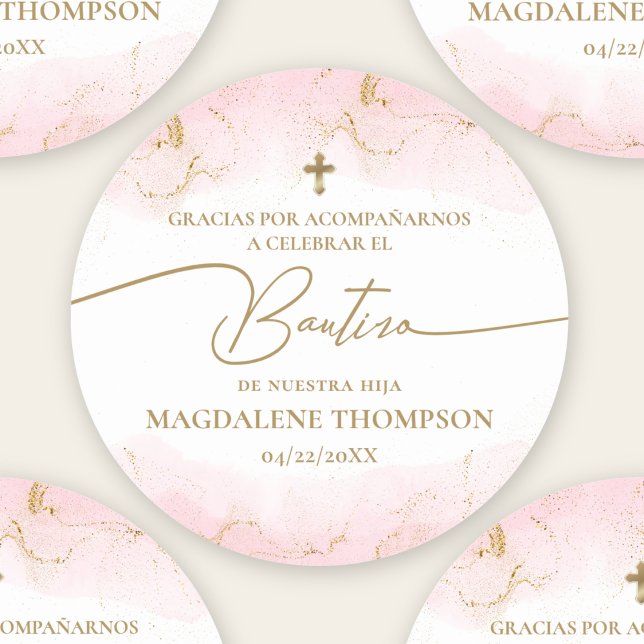 Sticker Rond Pink Gold Cross Girl Baptism Bautizo (Créateur téléchargé)