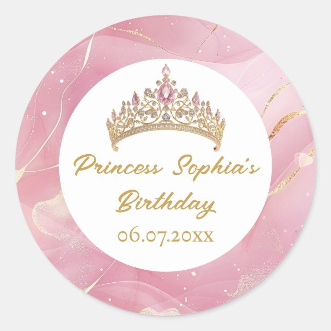 Sticker Rond Pink Gold Fairytale Princess Crown (Devant)